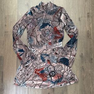 Free People Christine Velvet Mini Dress Floral Boho Long Sleeve Fall Dress